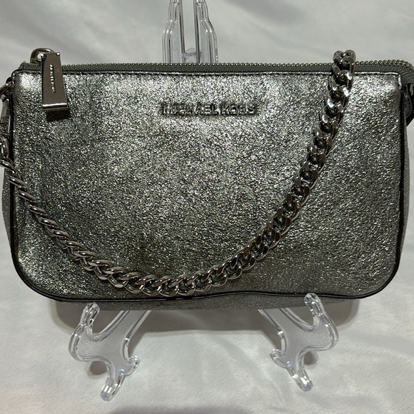 Michael Kors Mini Silver Metallic Pouchette Bag - Picture 1 of 11